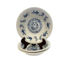 Ironstone Coupe Cereal Bowls Set 3 Pottery Blue Onion Pattern  SCIOBlue and Whit